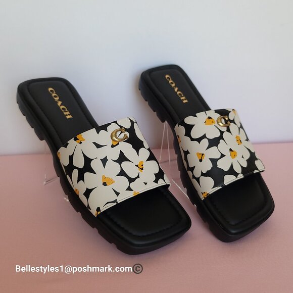 COACH Florence Smooth Leather Sandal With Flower Print –Chalk Multi -Size 8.5B⭐ - Picture 6 of 16